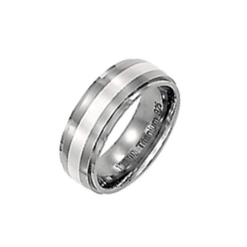 Triton 7.5mm Titanium With Silver Inlay Domed With Step Edge Comfort Fit Band 11-01-2100