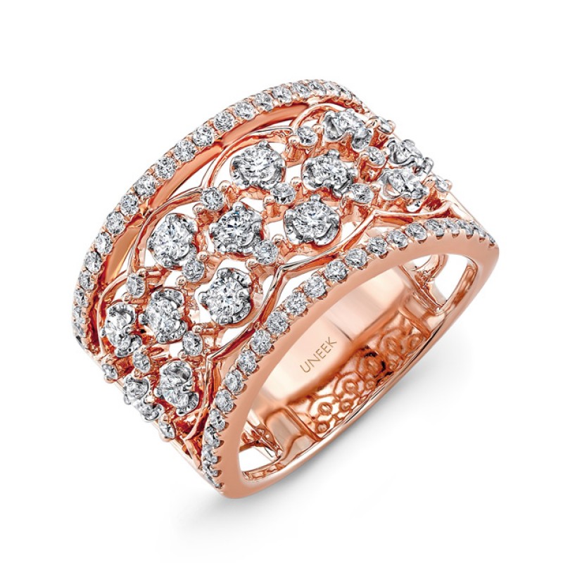 Uneek Vintage-Style "Rose Garland" Open Lace Diamond Band in 14K Rose Gold