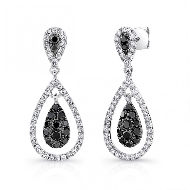 14K White Gold Black Pear Shaped Diamond Earrings LVE033BL