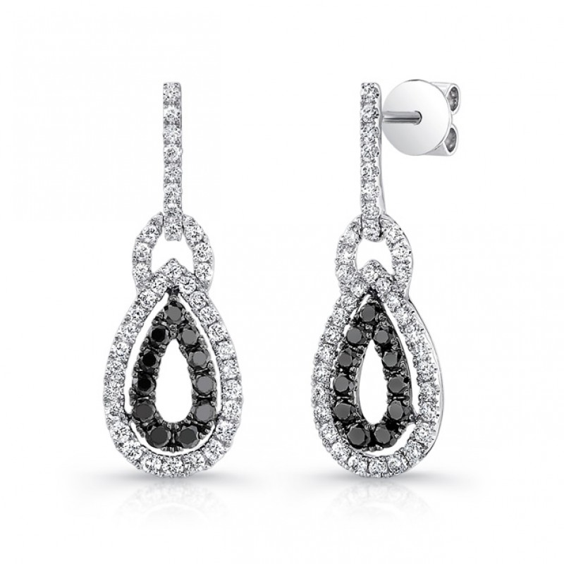 14K White Gold Black Inverse Pear Shaped Diamond Earrings LVE034BL