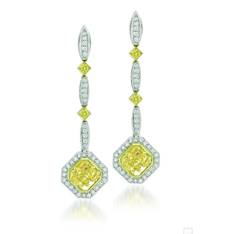 Natureal Collection Platinum Yellow Radiant Diamond Dangling Earrings LVE122