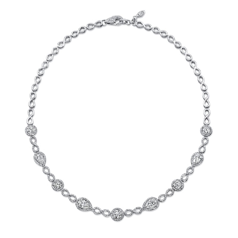 Uneek Round and Pear-Shaped Diamond Necklace with Infinity-Style Pave Links, in 18K White Gold