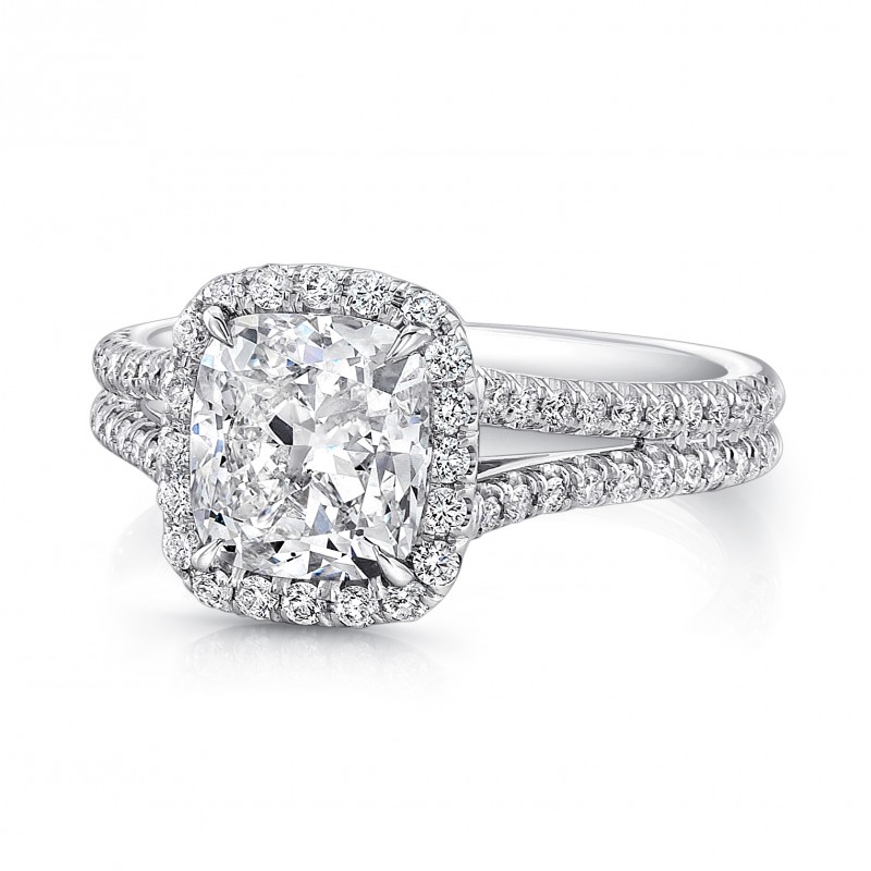 Uneek Split Shank Radiant Halo Diamond Engagement Ring LVS915