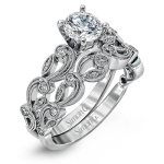 ROUND-CUT TRELLIS ENGAGEMENT RING & MATCHING WEDDING BAND IN PLATINUM WITH DIAMONDS