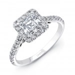 Uneek "Fiorire" Princess-Cut Diamond Engagement Ring with Squale Halo, Pave Shank and Under-the-Hea