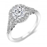 Uneek "Cancelli" Round Diamond Halo Engagement Ring with Pave Split Shank and Under-the-Head Filigre