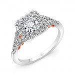 Uneek "Cancelli" Princess-Cut Diamond Halo Engagement Ring with Pave Split Shank in 14K White Gold, 