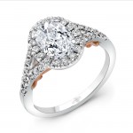 Uneek "Cancelli" Oval Diamond Halo Engagement Ring with Pave Split Shank in 14K White Gold, and Unde