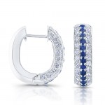 Saphisto Collection 14K White Gold Round Sapphire and Diamond Hoop Earrings E100B