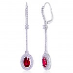 Uneek Oval Ruby "Spoon" Dangle Earrings with Pave Diamond Halos, in 14K white gold