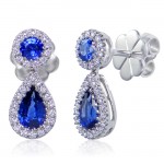 Uneek Vintage-Style Blue Sapphire Teardrop Earrings with Pave Diamond Halos, in 14K White Gold