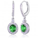 Uneek Oval Emerald Dangle Earrings with Pave Diamond Halos, in 14K White Gold