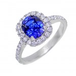 Uneek Blue Sapphire and Diamond Halo Engagement Ring in 18K White Gold