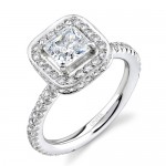 Uneek Platinum Princess-Cut Halo Diamond Engagement Ring LVS078