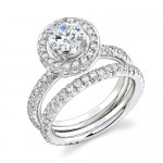 Uneek Platinum Halo Diamond Engagement Ring With Matching Band LVS206