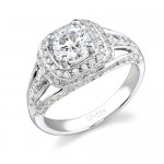 Uneek 18K White Gold Round Halo Diamond Engagement Ring LVS279