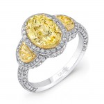 Uneek Natureal Fancy Yellow Halo Oval Cut Diamond Engagement Ring LVS351