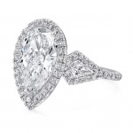 Uneek Platinum Three Stone Pear Shaped Halo Diamond Engagement Ring- LVS620