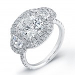 Uneek Contemporary Three-Stone Halo Engagement Ring, in Platinum
