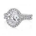 Uneek Oval Diamond Halo Engagement Ring with Pave Double Shank, in 14K White Gold 