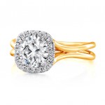 Uneek Round Diamond Engagement Ring with Cushion-Shaped Halo in 14K White Gold and Signature âSilh