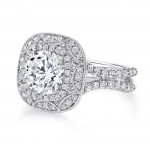 Uneek Vintage-Inspired Round Diamond Engagement Ring with Cushion-Shaped Art Deco-Style Double Halo 
