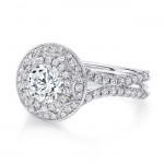 Uneek Vintage-Inspired Round Diamond Engagement Ring with Round Art Deco-Style Double Halo and Pave 