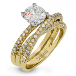 ROUND-CUT CRISS-CROSS ENGAGEMENT RING & MATCHING WEDDING SET IN 18K GOLD WITH DIAMONDS