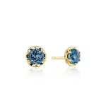 Petite Crescent Crown Studs featuring London Blue Topaz and Yellow Gold