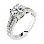 Uneek 18K White Gold Split Shank Round Diamond Engagement Ring SM637