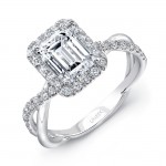 Uneek Emerald-Cut Diamond Halo Engagement Ring with Infinity-Style Crisscross Shank, in 14K White Go