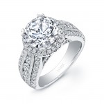 Uneek 1-Carat Round-Diamond Wide-Band Halo Engagement Ring with Three-Row Channel- and Pave-Set Mele