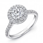 Uneek Classic Round Diamond Halo Engagement Ring with U-Pave Upper Shank, in 14K White Gold
