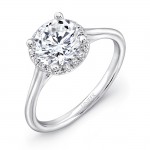 Uneek Classic Round Diamond Halo Engagement Ring with Sleek, Stoneless Unity "Tri-Fluted" Shank, in 