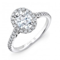 Uneek "Fiorire" Oval Diamond Halo Engagement Ring with Pave Shank and Under-the-Head Filigree, in 14