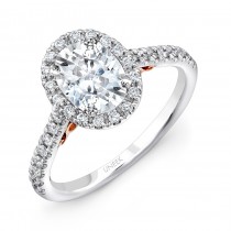 Uneek "Fiorire" Oval Diamond Halo Engagement Ring with Pave Shank in 14K White Gold, and Under-the-H