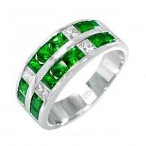 Uneek Retro-Inspired Princess-Cut Emerald and Diamond Band in 18K White Gold