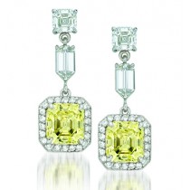 Natureal Collection Platinum and 18K Yellow Gold Asscher Yellow Diamond Earrings LVE102