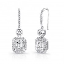Uneek Emerald-Cut Diamond Drop Earrings with Bezel-Set Round Diamonds, in 18K White Gold