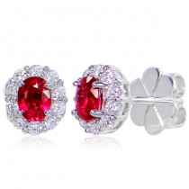 Uneek Oval Ruby Stud Earrings with Scalloped Diamond Halos, in 14K White Gold