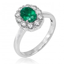 Uneek Oval Emerald Ring with Scalloped Diamond Halo, in 14K White Gold