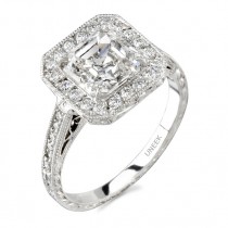 Uneek Platinum Halo Asscher Diamond Engagement Ring LVS299