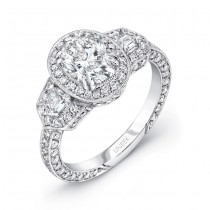 Uneek Deco-Inspired Diamonds-All-Around Oval-Center Three-Stone Engagement Ring, in 18K White Gold