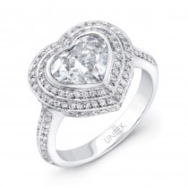Uneek Heart-Shaped Diamond Engagement Ring with Double Halo, in Platinum