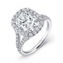Uneek Elongated Cushion-Cut Diamond Halo Engagement Ring with Split Upper Shank, in Platinum
