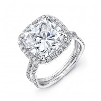 Halo Double Shank Platinum Cushion-Cut Diamond Engagement Ring LVS828