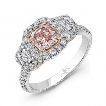 Uneek 18K White Gold Three Stone Cushion Diamond Halo Engagement Ring-LVS905