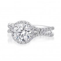 Uneek Round Diamond Halo Engagement Ring with Pave Double Shank, in 14K White Gold