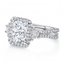 Uneek Radiant-Center Three-Stone Engagement Ring with Pave Double Shank, in 14K White Gold