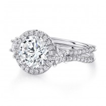 Uneek Round-Center Three-Stone Engagement Ring with Pave Double Shank, in 18K White Gold